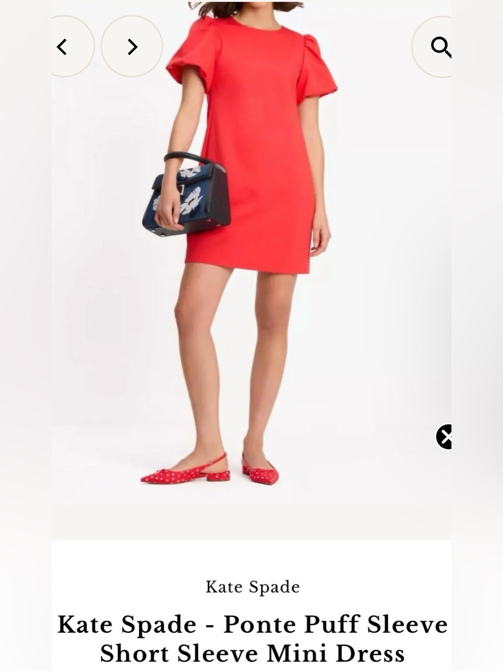kate spade Red Mini Dress with Puff Sleeves